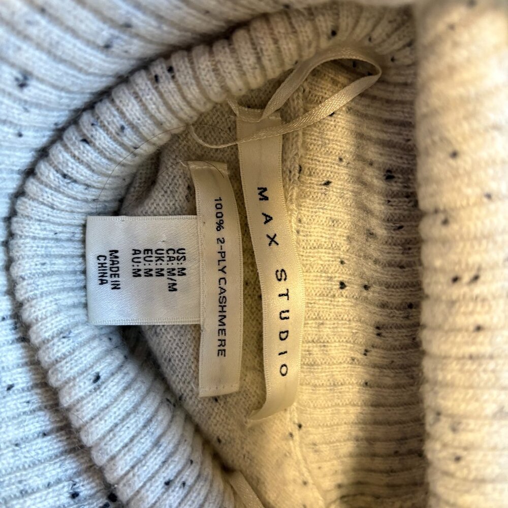 Max Studio 100% Cashmere Turtleneck Poncho Sweater – Speckled Knit – Size M